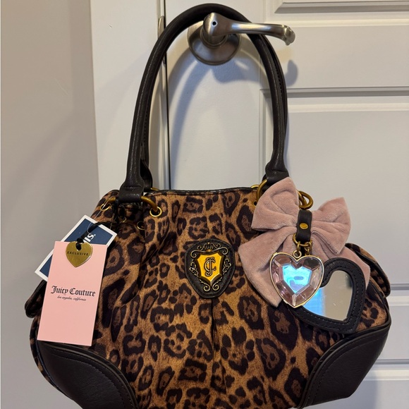 Juicy Couture Handbags - Juicy Couture Romance Leopard Print Bag with Black/Pink Heart and Bow Accents